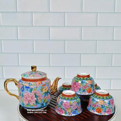 BỘ ẤM CHÉN XANH BÁCH HOA CAO CẤP